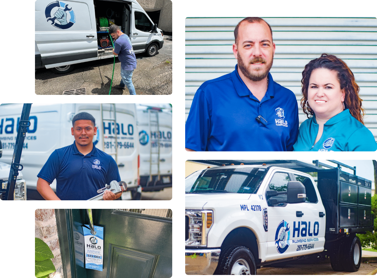 Halo Plumbing team and service vehicle